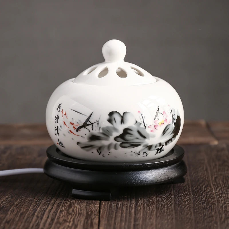 220V Electronic Incense Burner Essential Oil Burners with Timing Sandalwood Stove Ceramic Aromatherapy Home Decorate