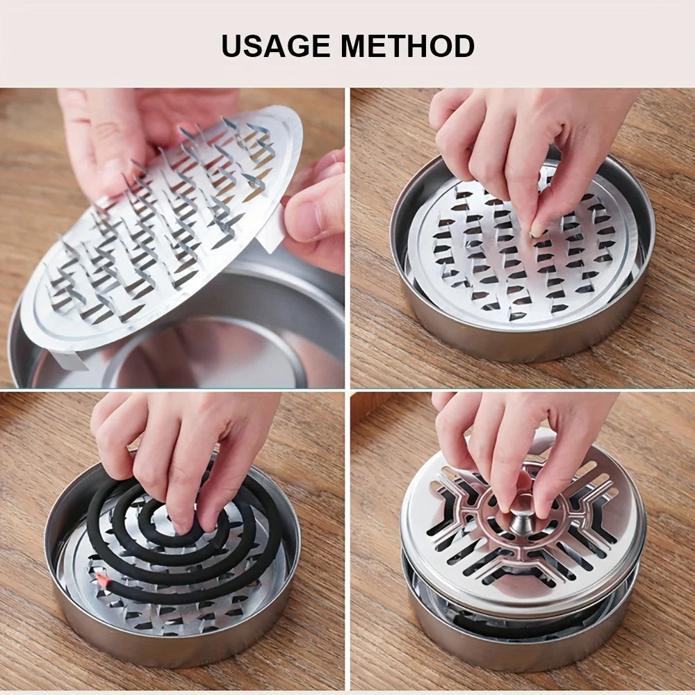 1PC Mosquito Repellent Box Hollow Design Practical High-Temperature Resistant Holder Stainless-Steel Mosquito Coil Tray for Home