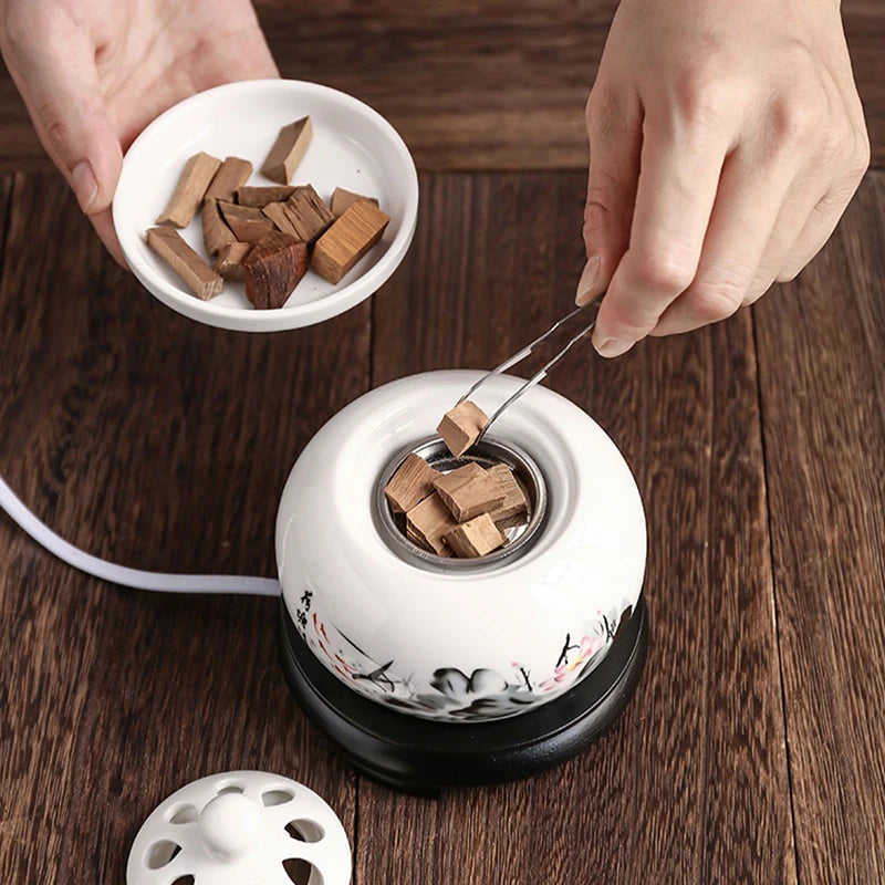 220V Electronic Incense Burner Essential Oil Burners with Timing Sandalwood Stove Ceramic Aromatherapy Home Decorate