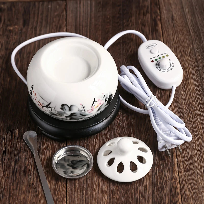 220V Electronic Incense Burner Essential Oil Burners with Timing Sandalwood Stove Ceramic Aromatherapy Home Decorate