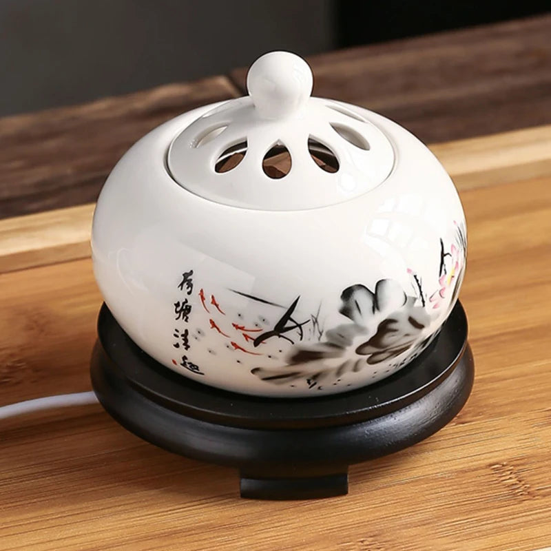 220V Electronic Incense Burner Essential Oil Burners with Timing Sandalwood Stove Ceramic Aromatherapy Home Decorate