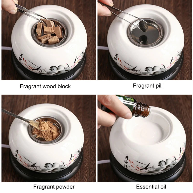 220V Electronic Incense Burner Essential Oil Burners with Timing Sandalwood Stove Ceramic Aromatherapy Home Decorate